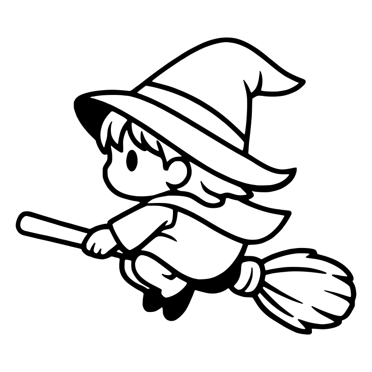 Chibi Witch Girl Flying on Broom in Side View — free characters SVG cut file