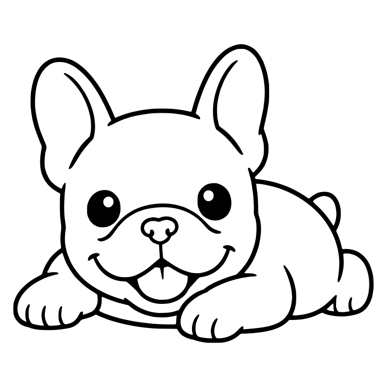 Smiling French Bulldog Puppy Lying Down With Head Up — free animal SVG cut file