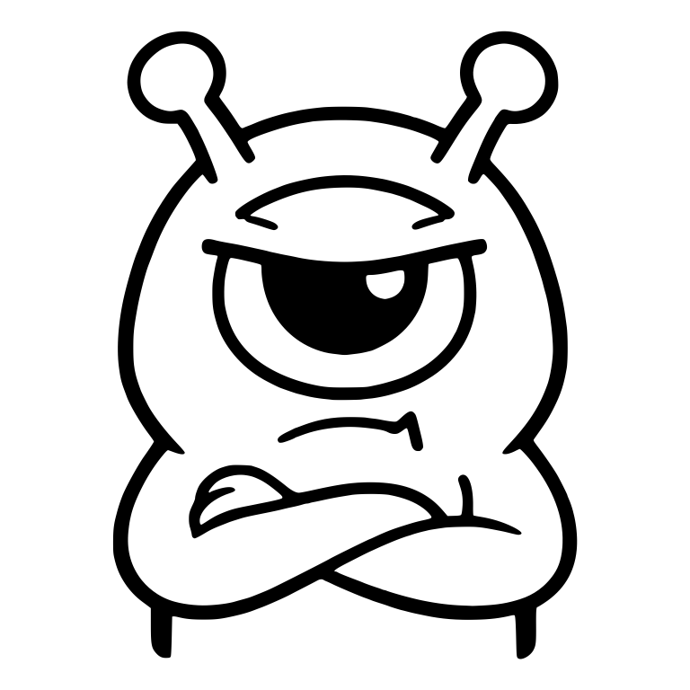 One-Eyed Grumpy Alien With Antennae and Crossed Arms — free fantasy-creature SVG cut file