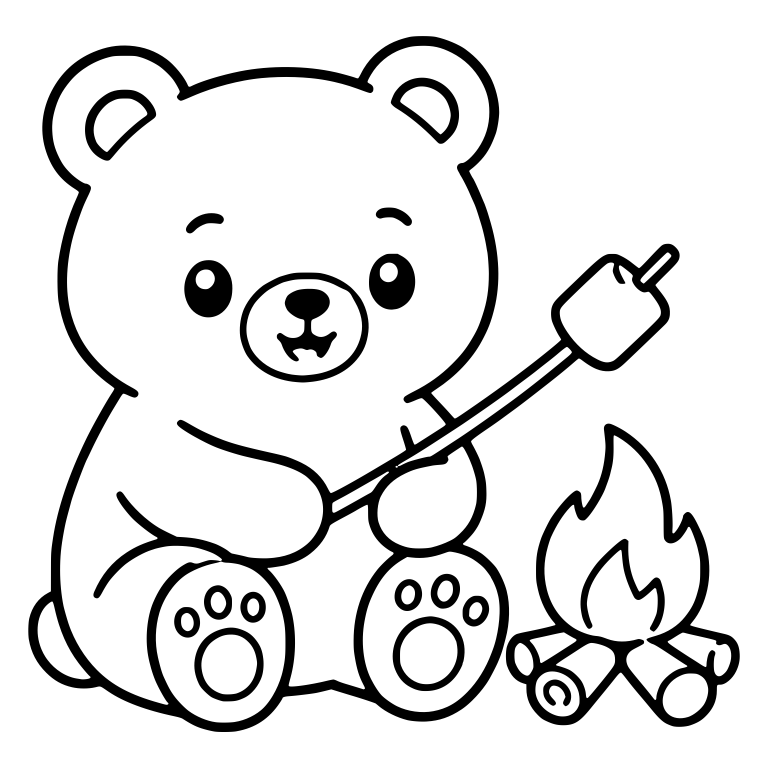 Bear with Paw Pad Feet Roasting Marshmallow by Fire — free animal SVG cut file