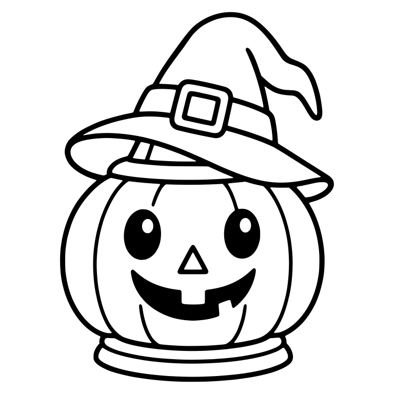 Round-Eyed Pumpkin in Tilted Witch Hat — free holiday SVG cut file