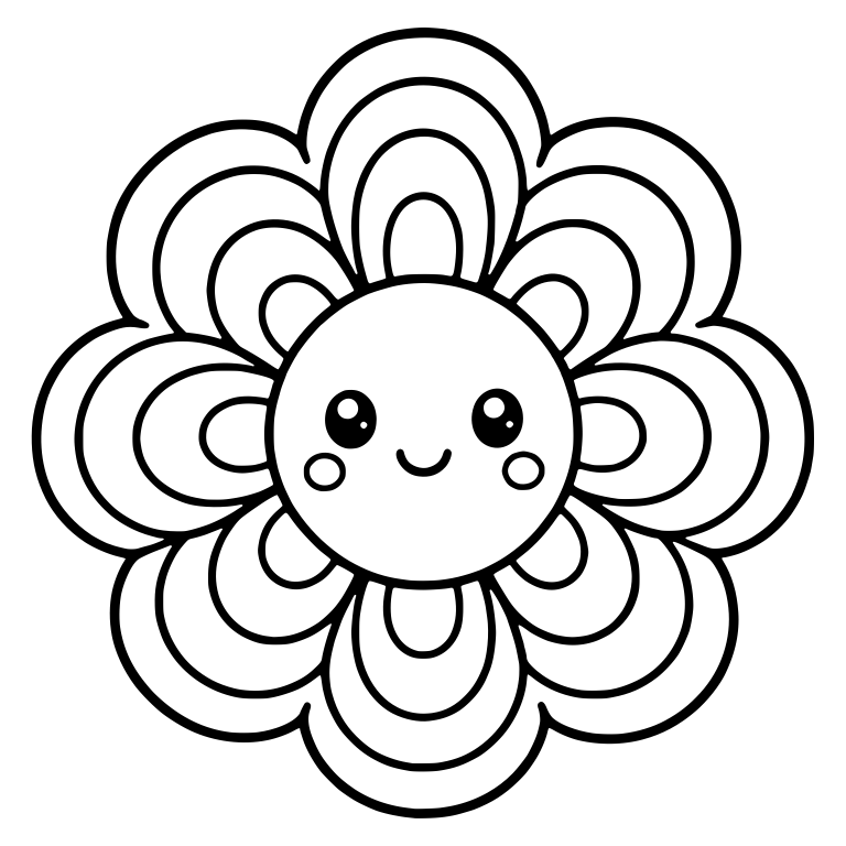Rainbow Layered Petal Flower With Smiling Face — free floral SVG cut file