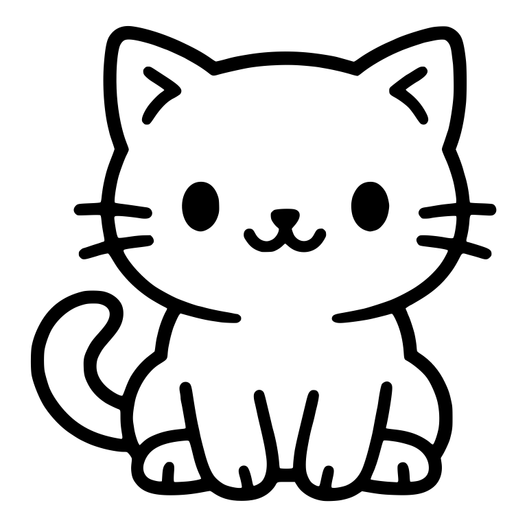 Simple Sitting Kitten with Oval Eyes and Curled Tail — free animal SVG cut file