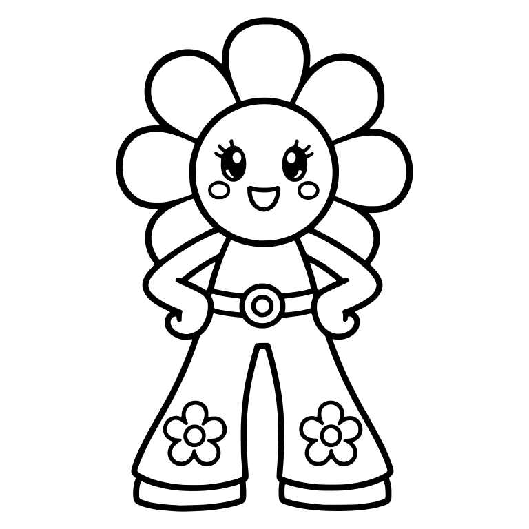 Hip Pose Flower Character In Flower Patch Bell Bottoms — free characters SVG cut file
