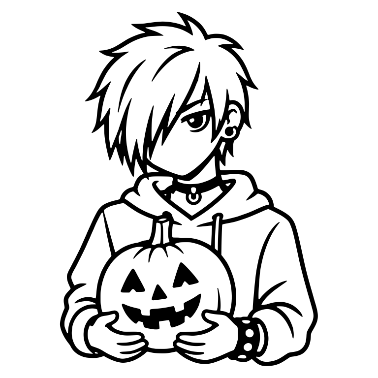 Emo Teen Holding a Jack-o'-Lantern in a Hoodie and Choker — free characters SVG cut file