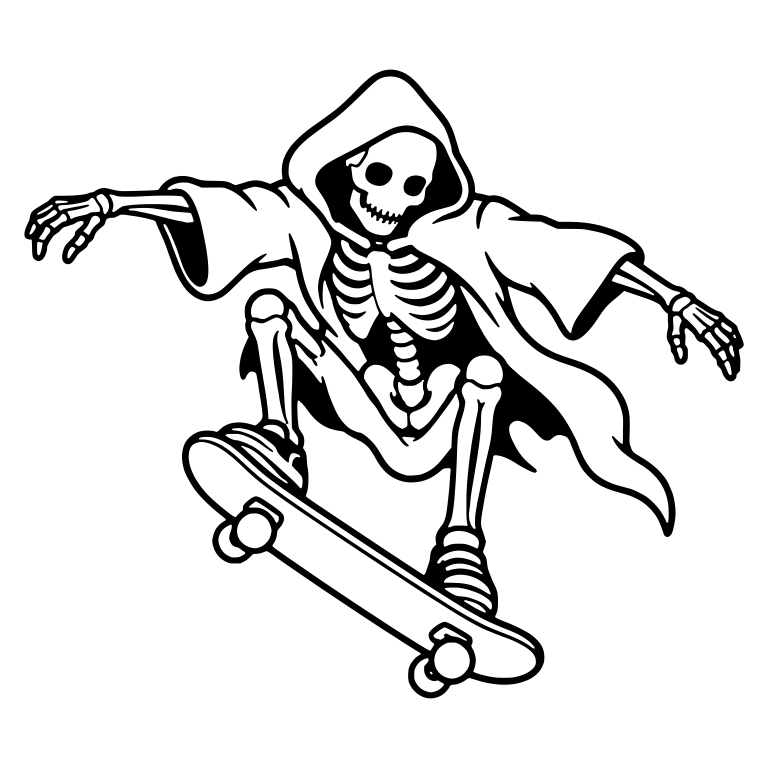 Cloaked Skeleton Jumping Skateboard with Wide Sleeves — free skeleton SVG cut file