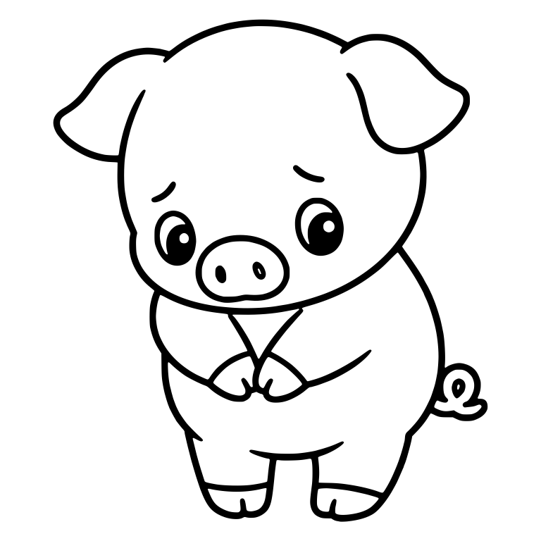 Shy Piglet Standing With Hooves Clasped — free animal SVG cut file