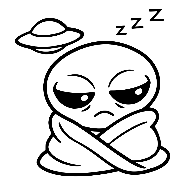 Sleepy Alien Wrapped in Blanket with Zzz and UFO — free fantasy-creature SVG cut file