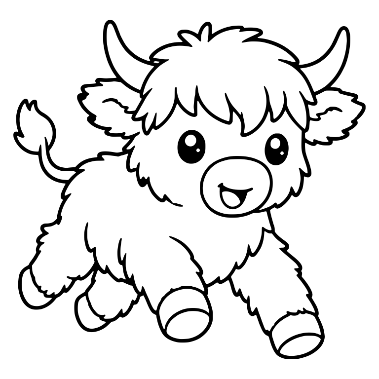 Highland Calf Hopping with Big Sparkly Eyes — free animal SVG cut file