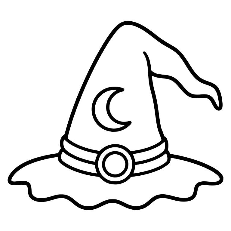 Witch Hat with Crescent Moon, Round Buckle, Scalloped Brim — free objects SVG cut file