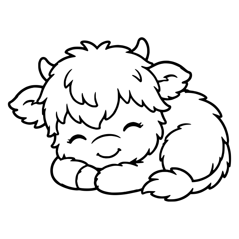 Sleeping Curled-Up Highland Calf With Tiny Horns — free animal SVG cut file