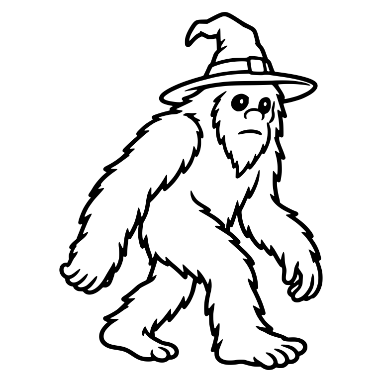 Walking Bigfoot in a Floppy Witch Hat — free fantasy-creature SVG cut file
