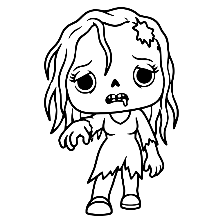 Zombie Girl With Scalp Patch And Torn V-Neck Dress — free fantasy-creature SVG cut file