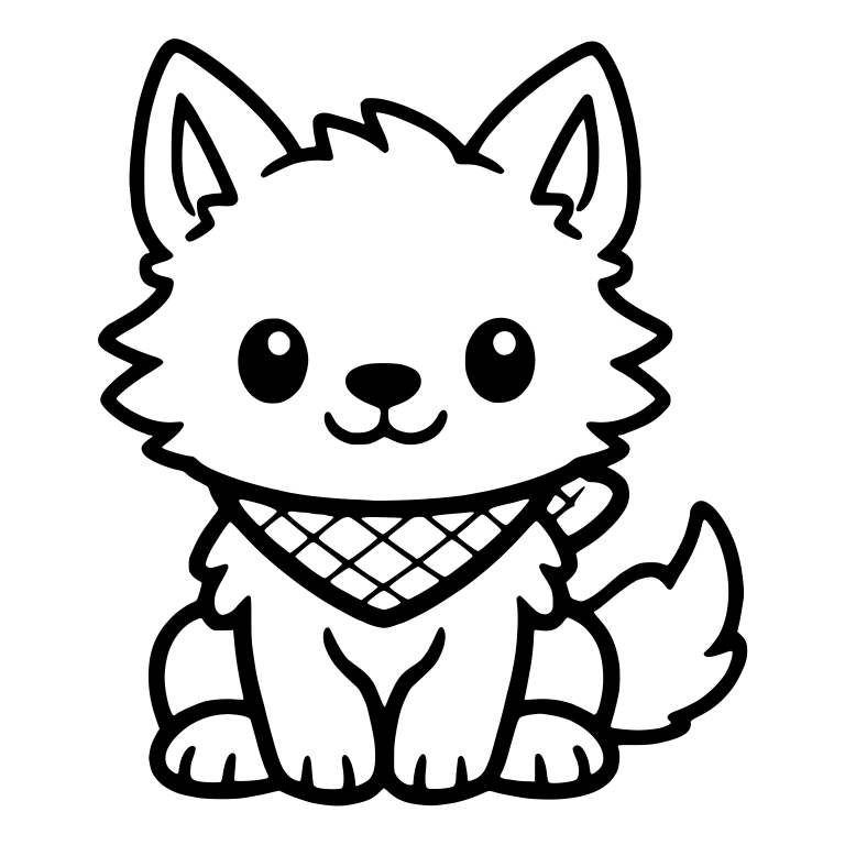 Smiling Wolf Pup Wearing a Checkered Bandana — free animal SVG cut file