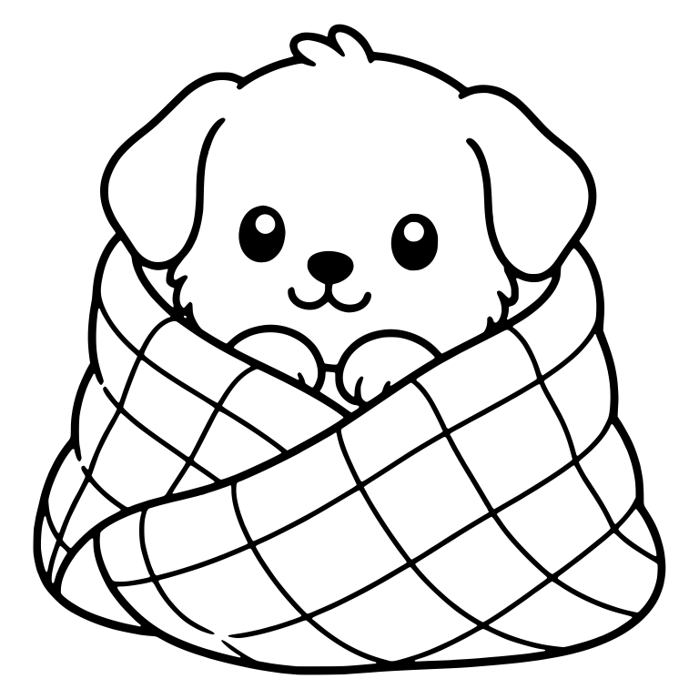 Puppy Wrapped in Checkered Blanket — free animal SVG cut file