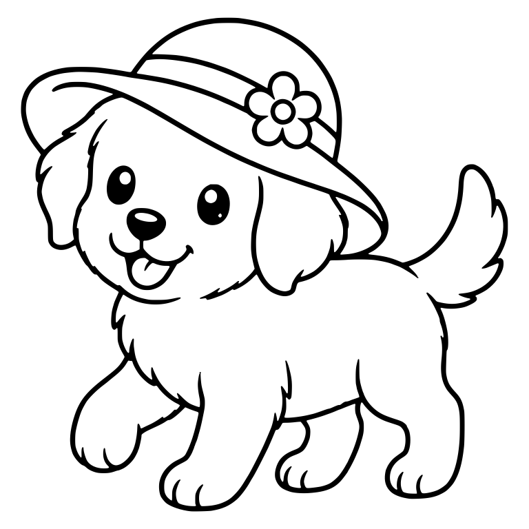 Walking Puppy in Sun Hat With Flower — free animal SVG cut file