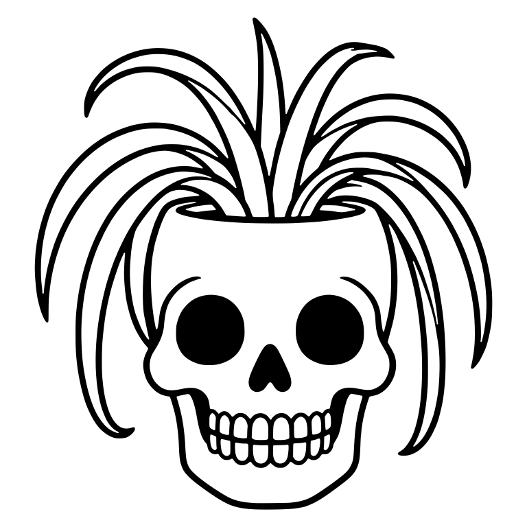 Skull Planter With Long Drooping Spider Plant Leaves — free skeleton SVG cut file