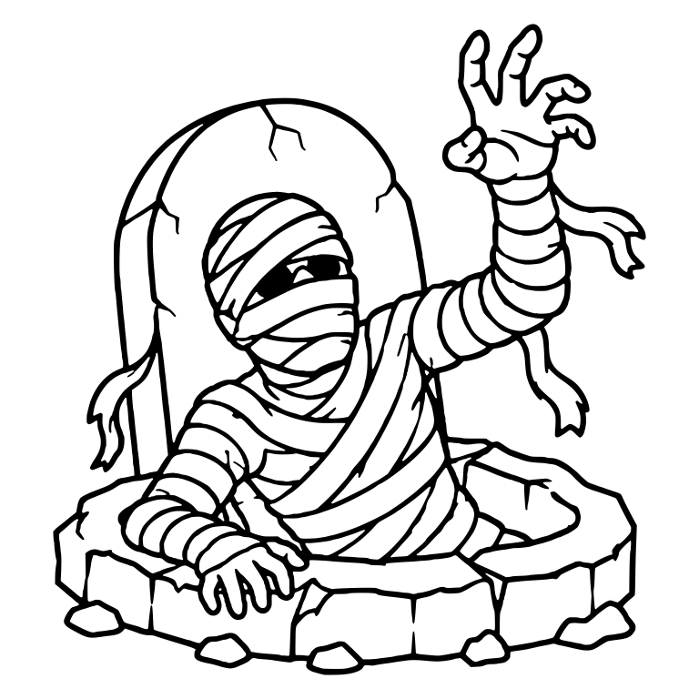 Mummy Rising From Grave Beside Cracked Tombstone — free fantasy-creature SVG cut file