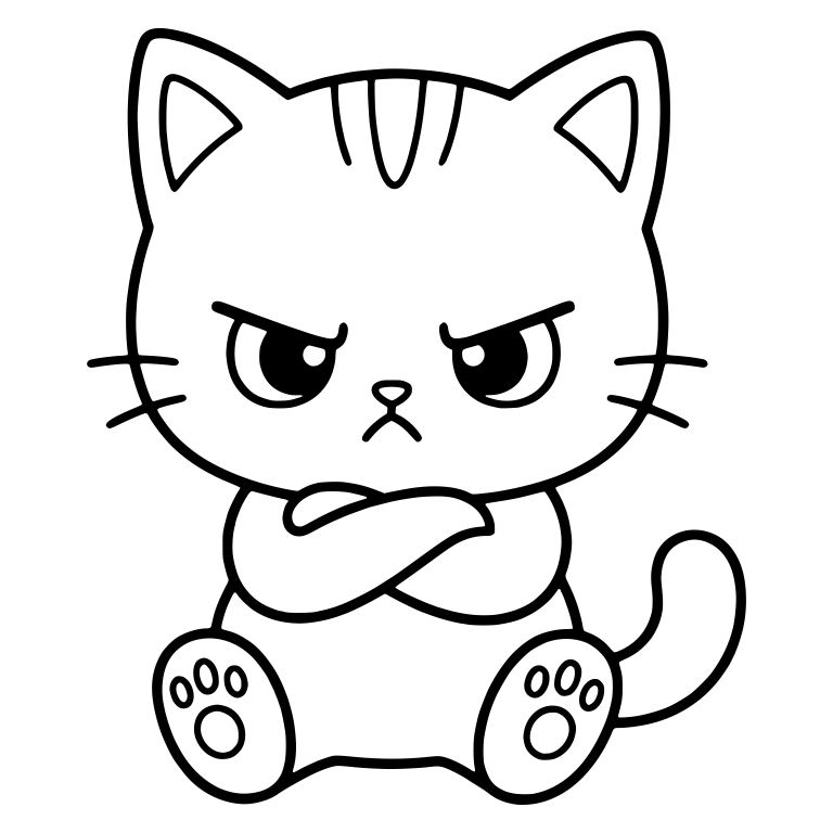 Angry Kitten Sitting with Arms Crossed and Paw Pads — free animal SVG cut file