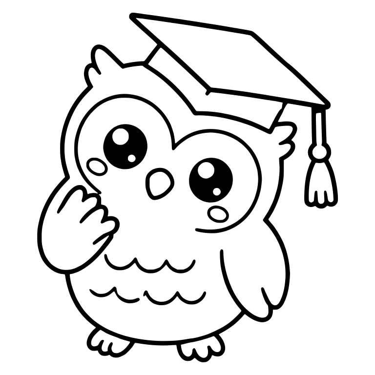 Thinking Owl in Tilted Graduation Cap, Wing on Cheek — free animal SVG cut file