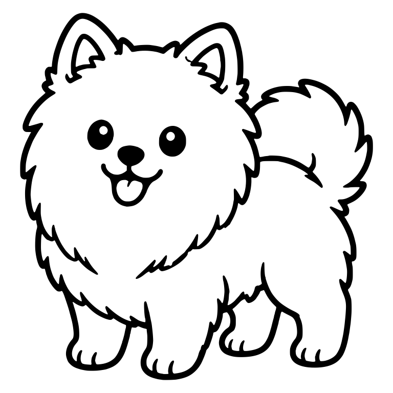 Fluffy Pomeranian Standing With Round Eyes and Open Mouth — free animal SVG cut file