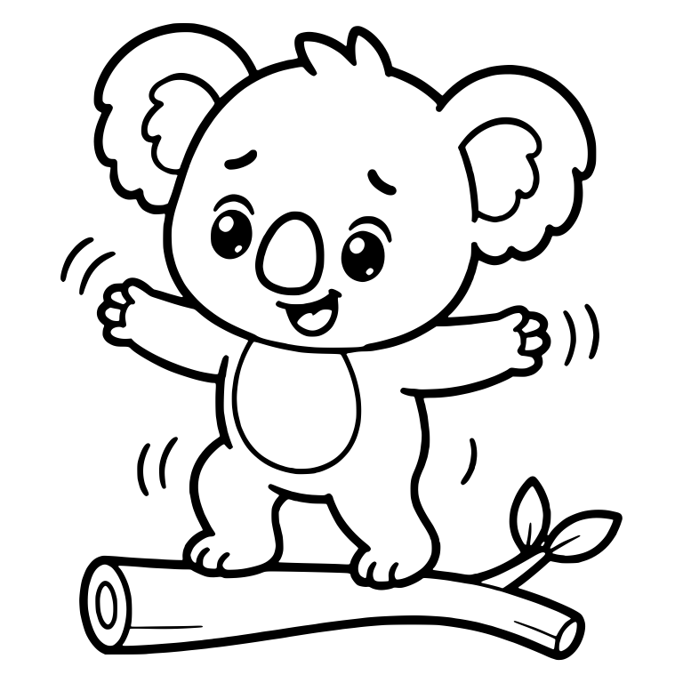 Baby Koala Balancing on a Log with Eucalyptus Leaves — free animal SVG cut file