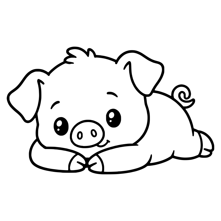 Smiling Piglet Lying on Belly With Paws Together — free animal SVG cut file
