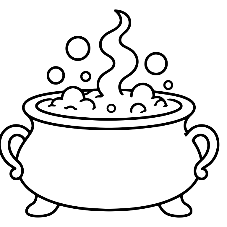 Cauldron with Rising Steam Swirl and Curly Handles — free objects SVG cut file