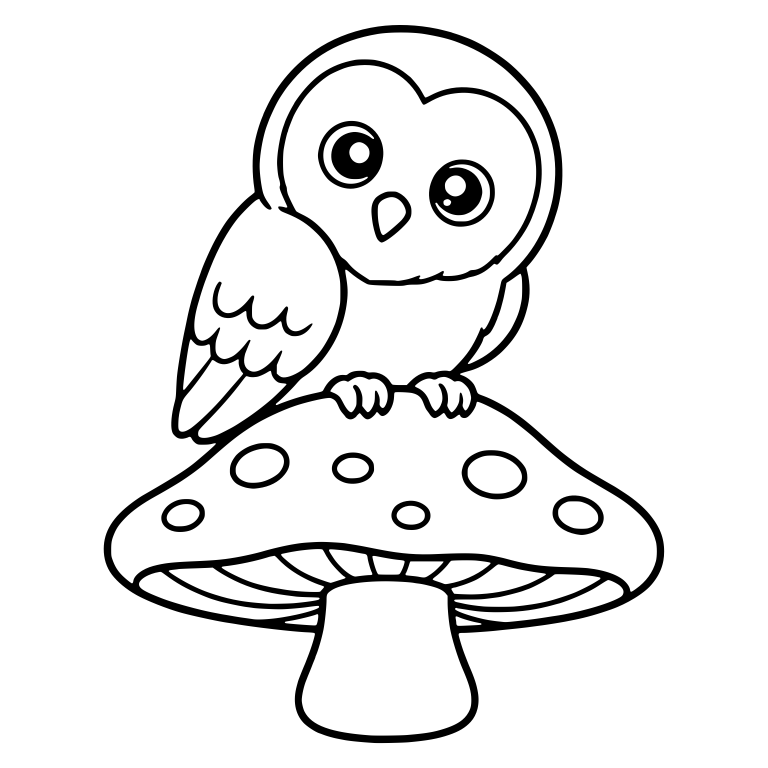 Owl Perched on Spotted Mushroom With Folded Wing — free animal SVG cut file