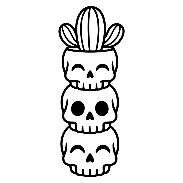 Stacked Three Skull Totem With Cactus On Top — free skeleton SVG cut file