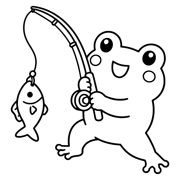 Happy Fisherman Frog Reeling In a Fish on a Rod — free animal SVG cut file