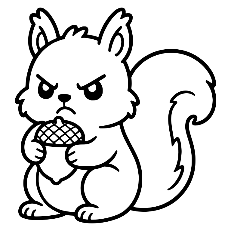 Grumpy Squirrel Holding Acorn In Three-Quarter View — free animal SVG cut file