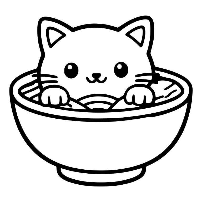 Round-Eyed Cat with Paws on Ramen Bowl Rim — free animal SVG cut file