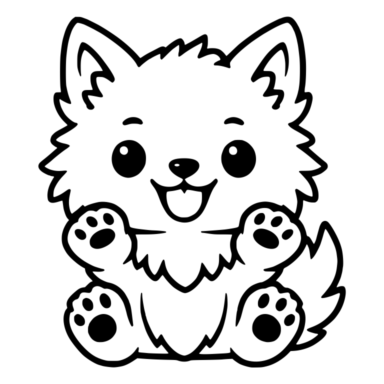 Happy Wolf Pup Sitting With Both Paws Raised — free animal SVG cut file