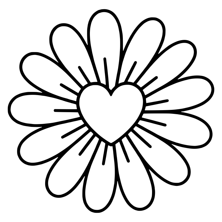 Heart Center Daisy with Burst Lines Between Petals — free floral SVG cut file