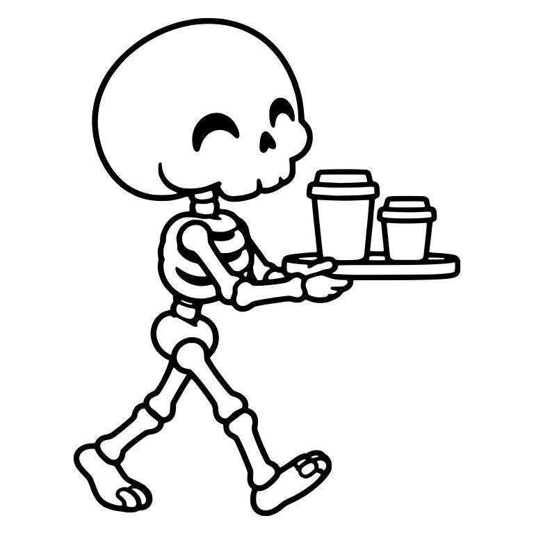 Walking Skeleton Carrying Two Takeaway Coffee Cups — free skeleton SVG cut file