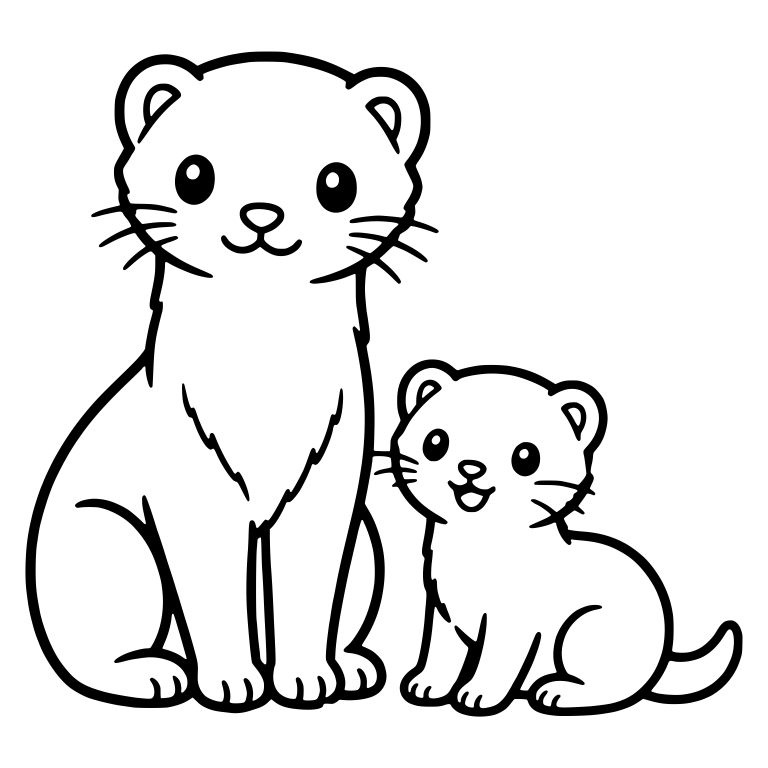 Mother Ferret Sitting Tall Beside Her Small Kit — free animal SVG cut file