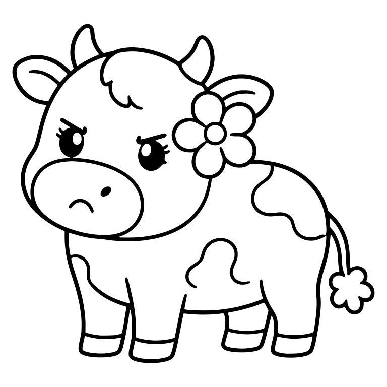 Grumpy Standing Cow With Flower on Ear and Flower Tail — free animal SVG cut file