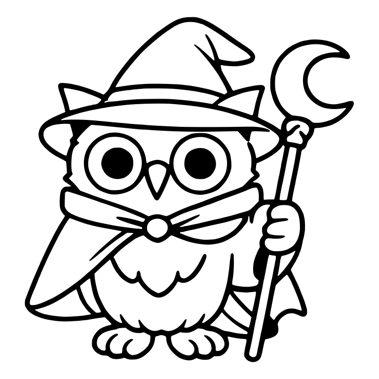 Wizard Owl With Crescent Moon Staff and Tied Cape — free animal SVG cut file