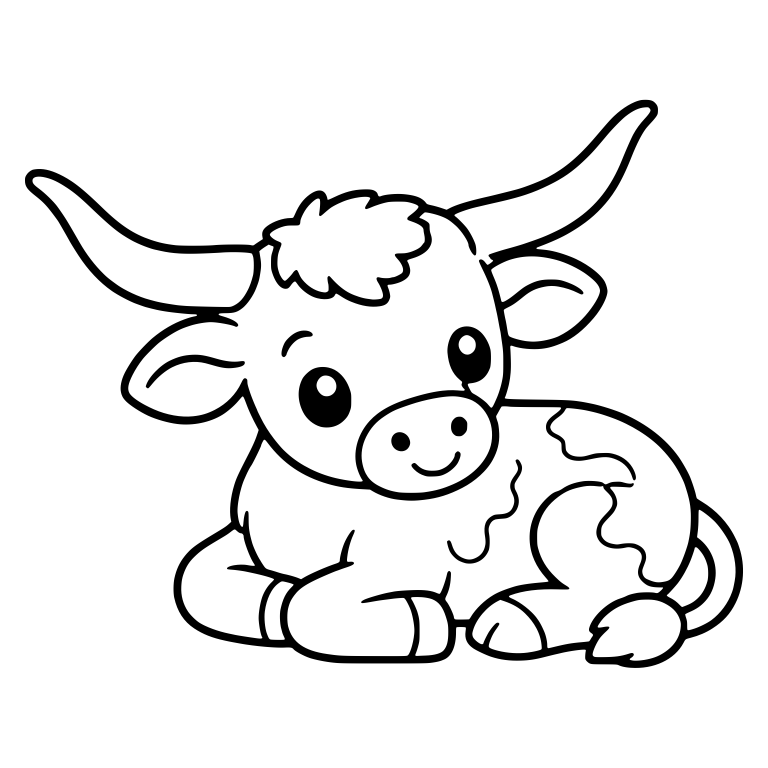 Lying Longhorn Calf With Wavy Patch Lines — free animal SVG cut file