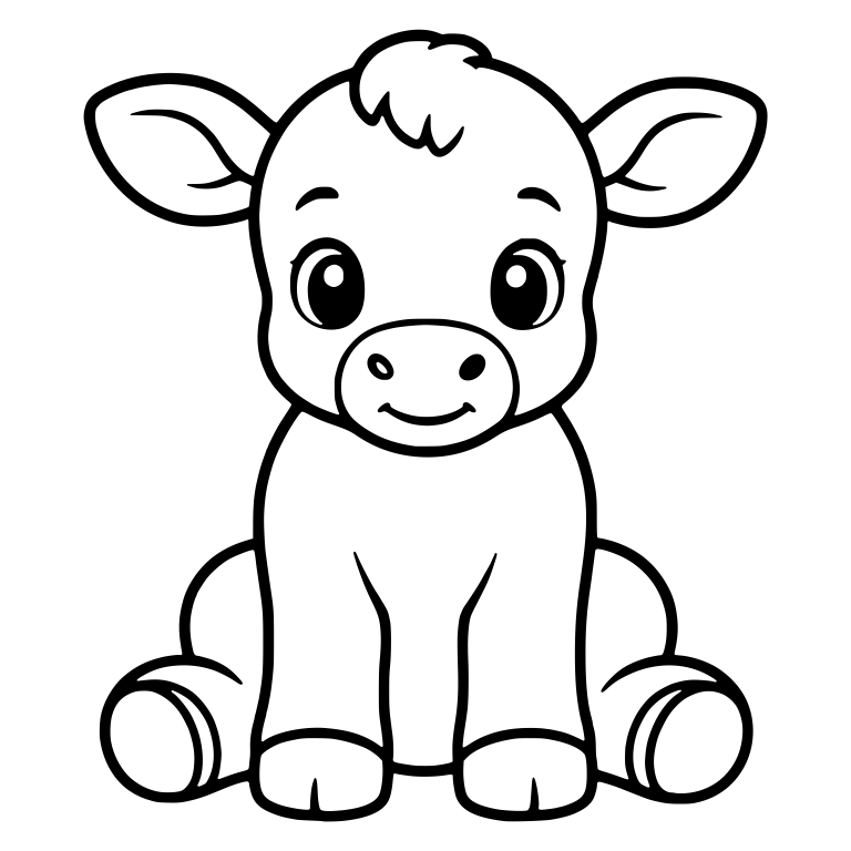 Kawaii Calf Sitting Front View With Fluffy Forelock — free animal SVG cut file