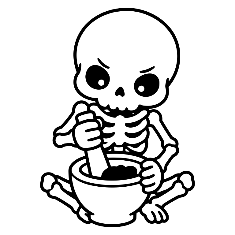 Fierce Skeleton Grinding with Mortar and Pestle — free skeleton SVG cut file