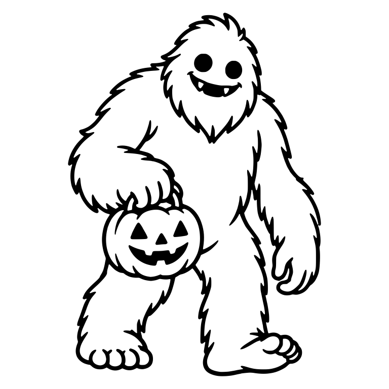 Grinning Bigfoot Carrying a Jack-o-Lantern Pail — free fantasy-creature SVG cut file