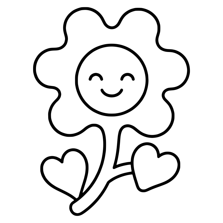 Smiling Wavy Flower With Closed Eyes and Heart Leaves — free floral SVG cut file