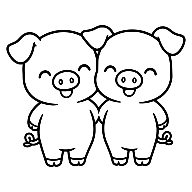 Two Piglets Standing Side by Side Holding Hooves — free animal SVG cut file
