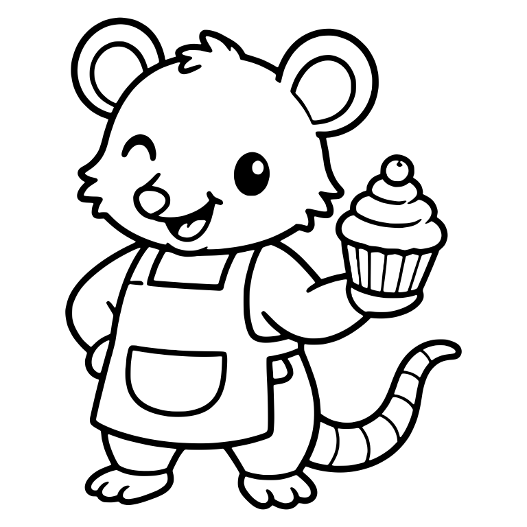 Winking Opossum in Apron Holding a Cherry Cupcake — free animal SVG cut file