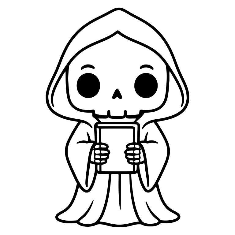 Chibi Grim Reaper Holding a Closed Book at Chest Height — free characters SVG cut file