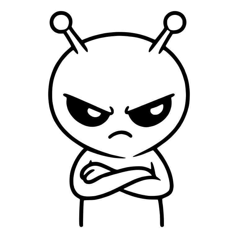 Grumpy Alien With Big Dark Eyes and Crossed Arms — free fantasy-creature SVG cut file