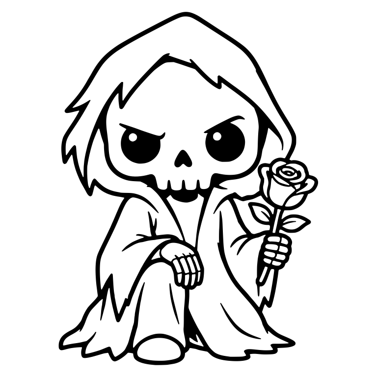 Brooding Reaper Crouching with a Rose and Shaggy Hood — free characters SVG cut file
