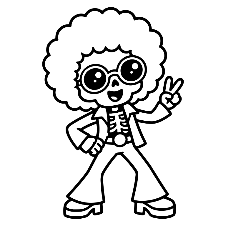 Afro Disco Skeleton With Round Glasses And Peace Sign — free skeleton SVG cut file